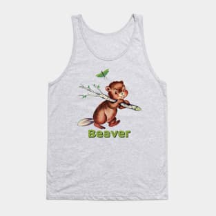 Smiling little beaver carrying a branch Tank Top